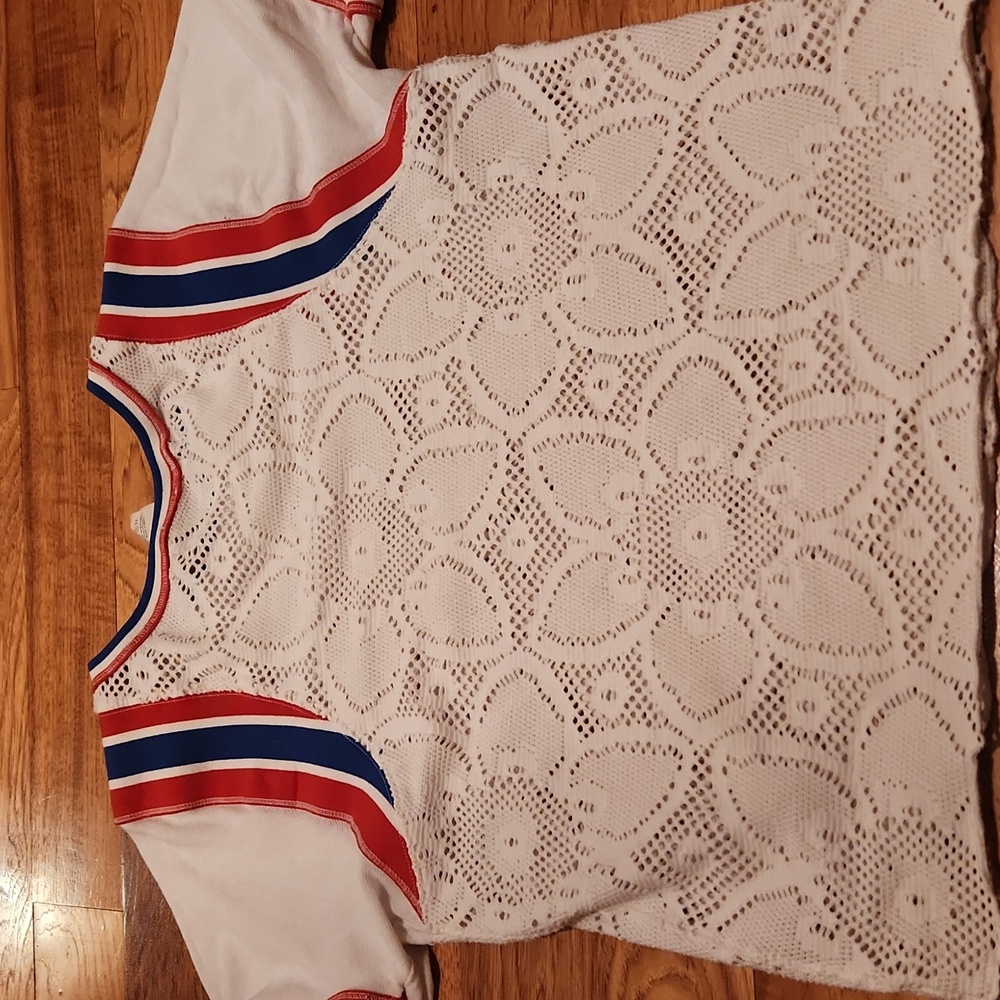 WE THE FREE red, White, And Blue Lace Top Womans Size Small - Picture 6 of 7